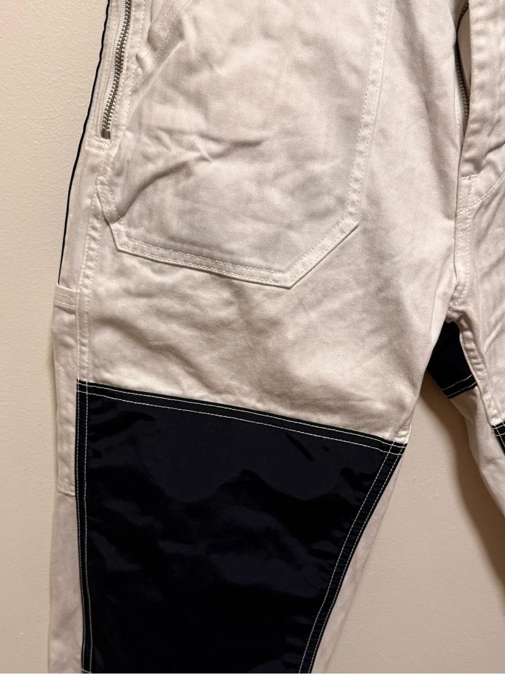 Men’s White Workwear Pants with Black Knee Panels